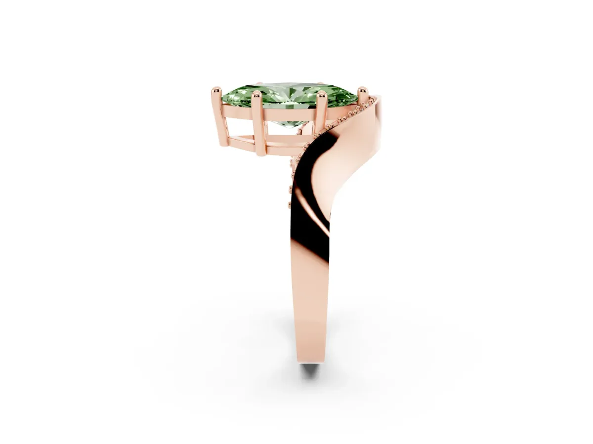Fancy Green Marquise Cut Solitaire Diamond Engagement Ring with Pave Band and Four-Prong Setting Rose gold