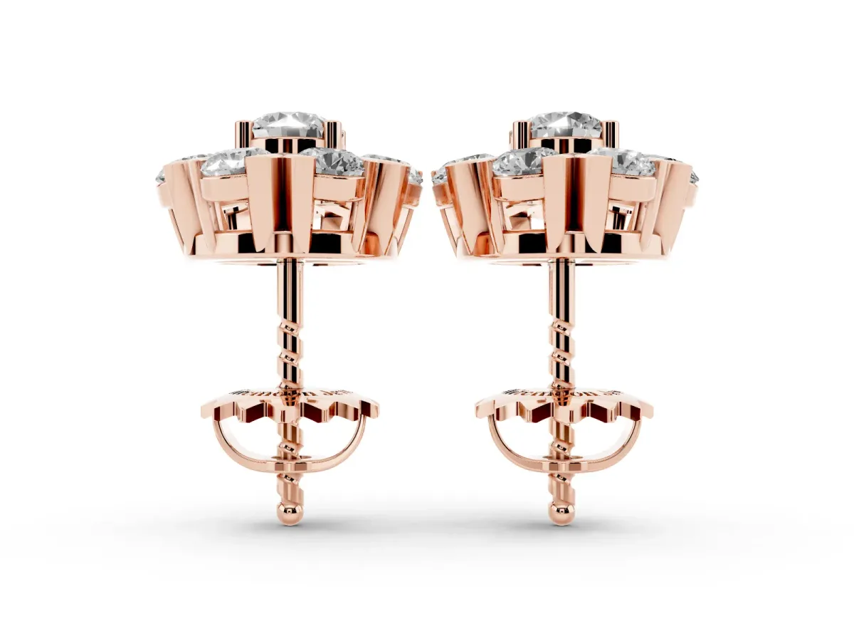 Round Cluster Diamond Stud Earrings with Prong Setting Rose gold