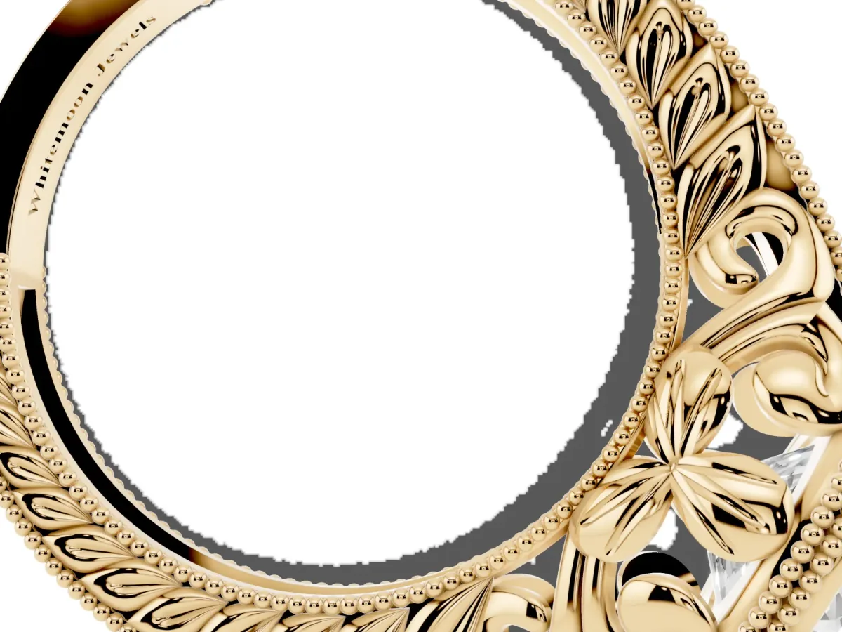 Bezel Set Round Cut Diamond Milgrain Pave Engagement Ring Yellow gold