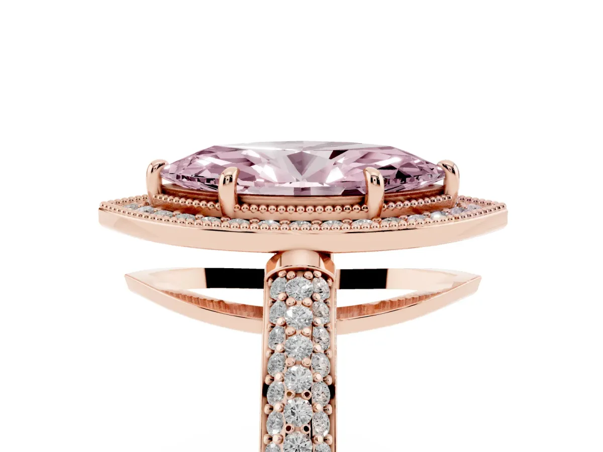 Fancy Pink Marquise Cut Cut Halo Diamond Pave Band with Four-Prong Setting Rose gold