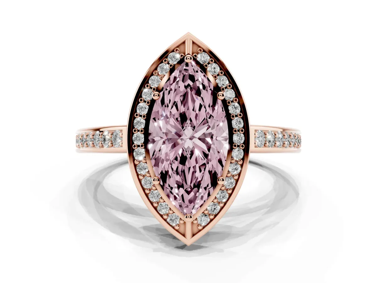 Fancy Pink Marquise Cut Cut Halo Pave Split Shank Prong Setting Ring Rose gold