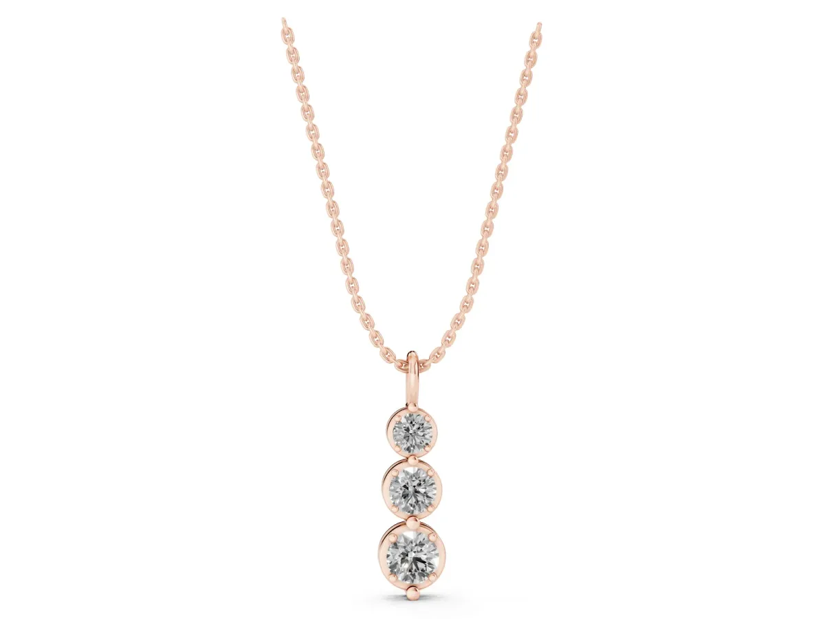 Three-Stone Round Diamond Drop Pendant with Prong Setting Rose gold