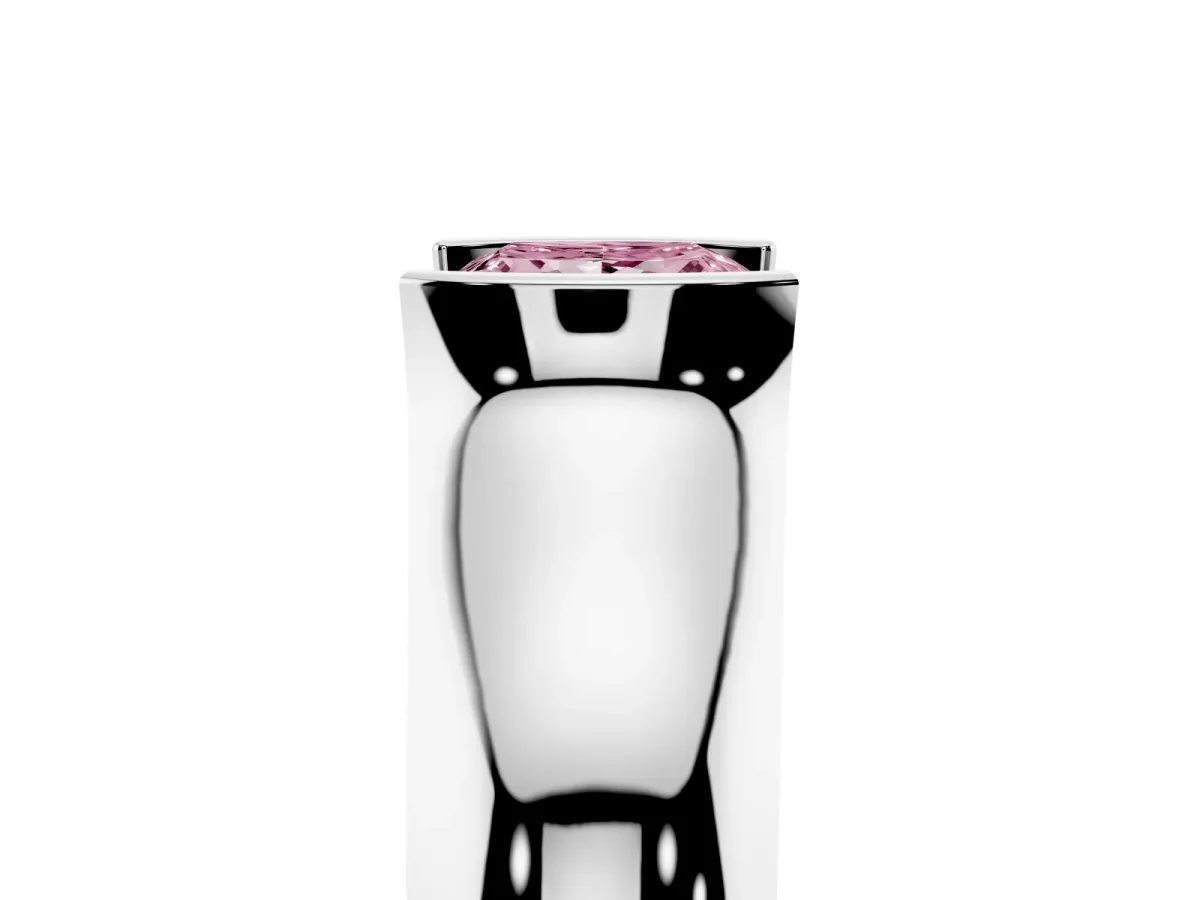 Fancy Pink Princess Cut Solitaire Bezel Set Diamond Ring with Wide Band Silver