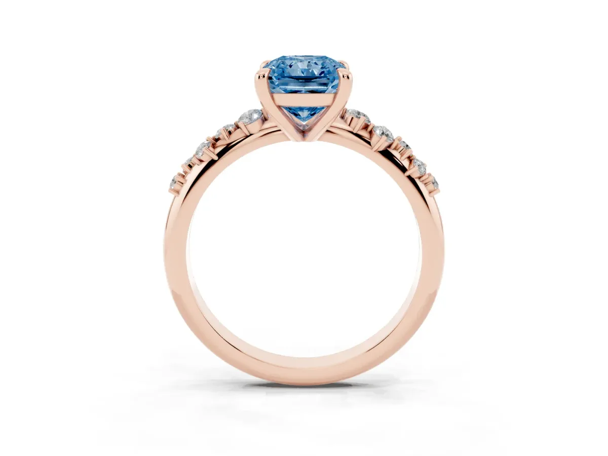 Fancy Blue Radiant Cut Cut Diamond Vine Band with Four-Prong Setting Rose gold