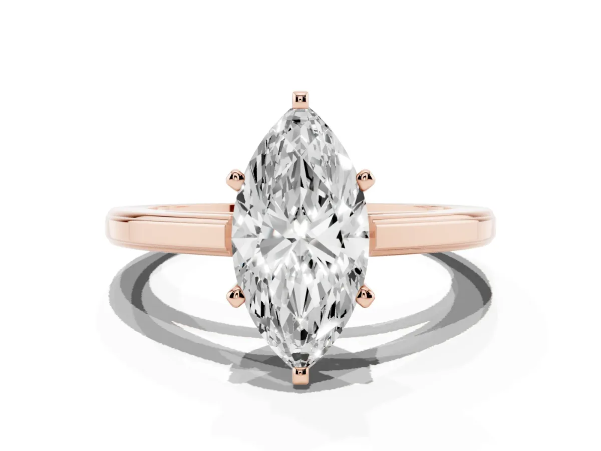 Marquise Cut Solitaire Diamond Ring with Four-Prong Setting and Classic Band Rose gold