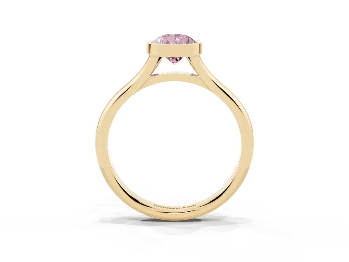 Fancy Pink Bezel Set Pear Cut Cut Solitaire Ring with Tapered Band Yellow gold