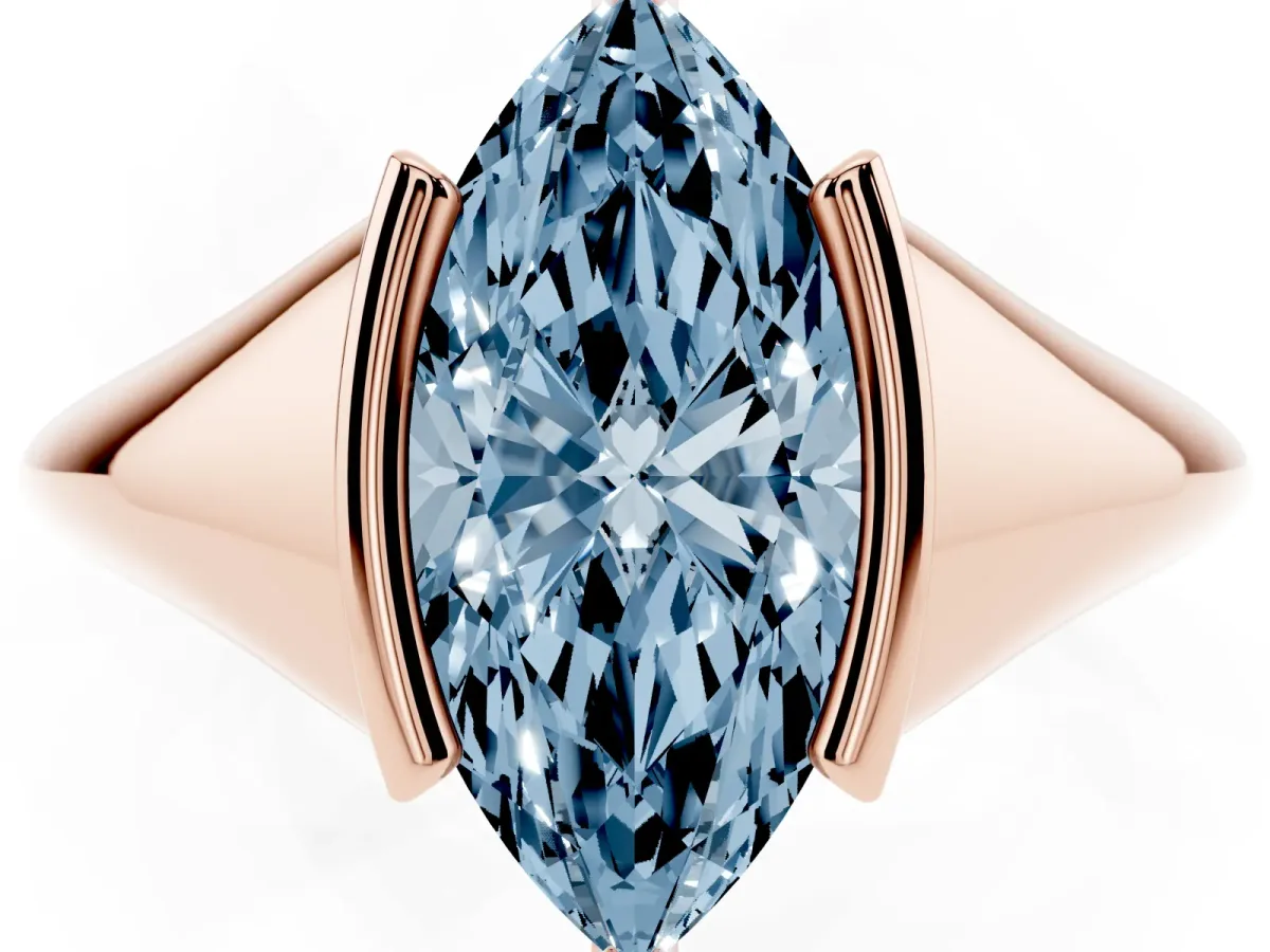 Fancy Blue Marquise Cut Solitaire Tension Set Diamond Ring Rose gold