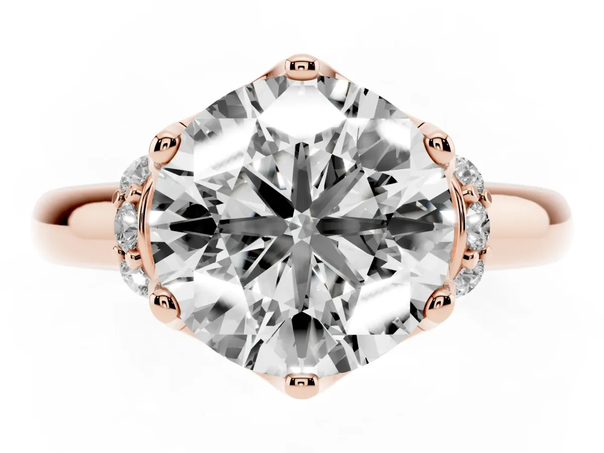 Round Cut Brilliant Solitaire Cathedral Engagement Ring with Pave Accents Rose gold