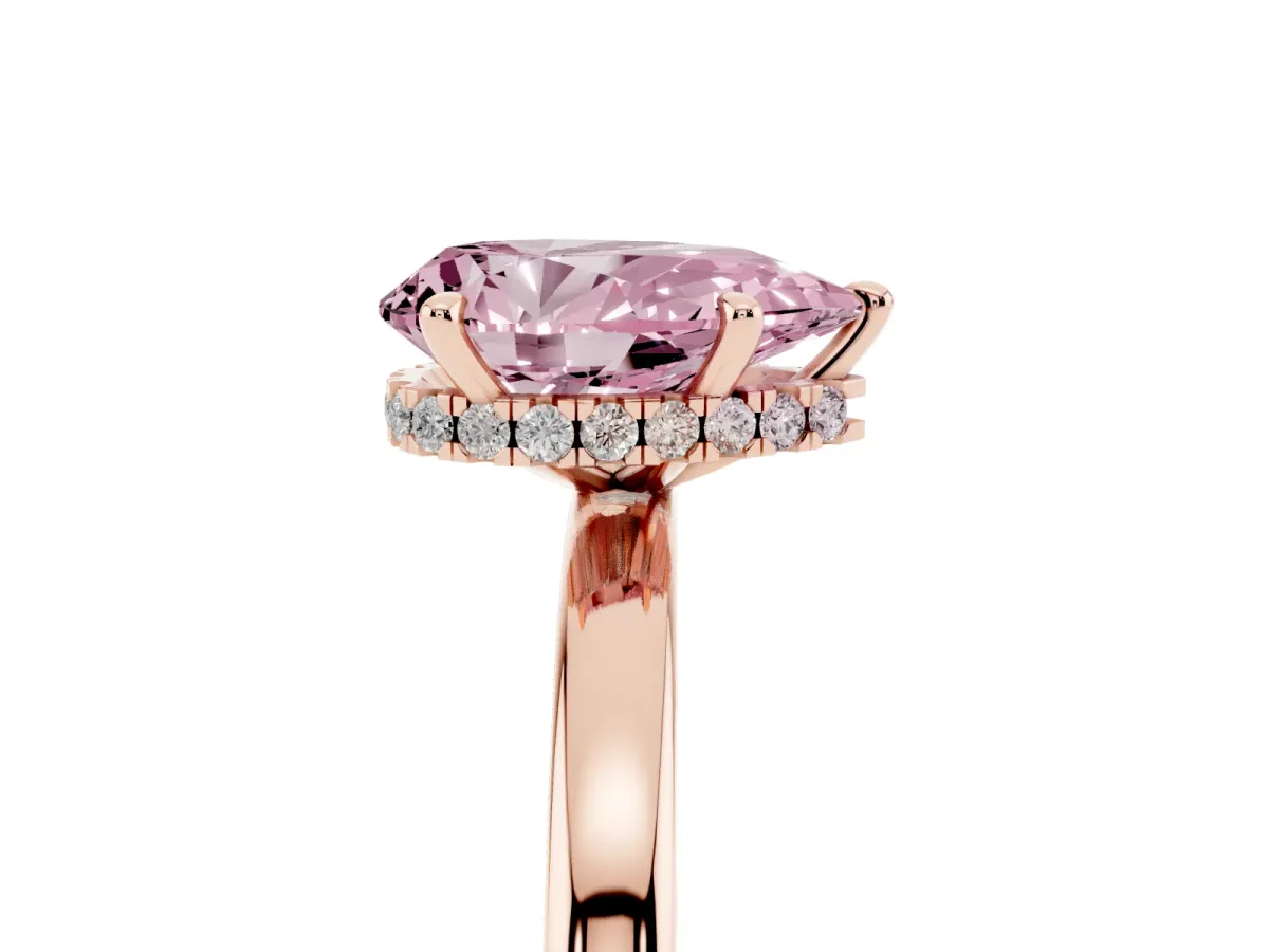 Fancy Pink Pear Cut Solitaire Engagement Ring with Cathedral Band and Four-Prong Setting Rose gold