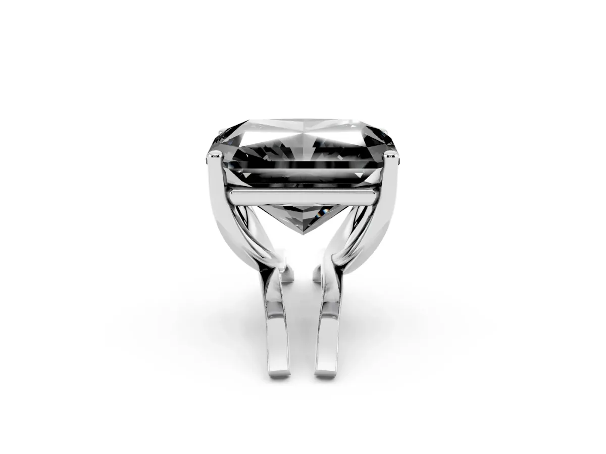 Fancy Black Radiant Cut Cut Diamond Solitaire Engagement Ring with Tapered Plain Band and Four-Prong Setting Silver