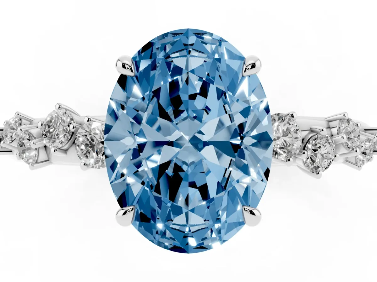 Fancy Blue Oval Cut Diamond Cluster Prong-Set Solitaire Ring Platinum