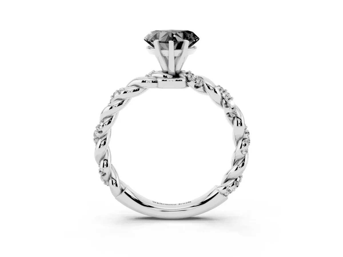 Fancy Black Heart Cut Diamond Solitaire Ring with Twisted Band and Pavé Accents Silver