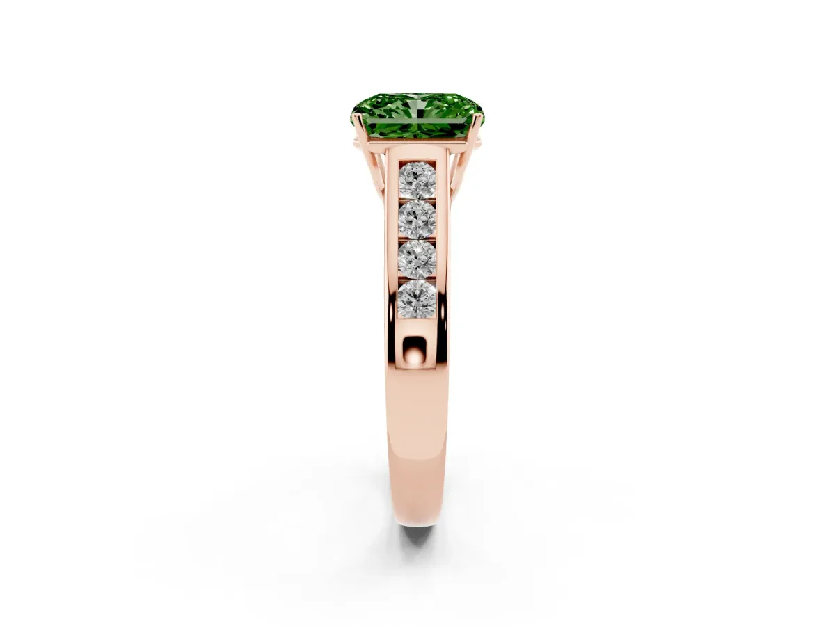 Fancy Green Radiant Cut Brilliant Channel-Set Solitaire Ring with Four-Prong Setting Rose gold
