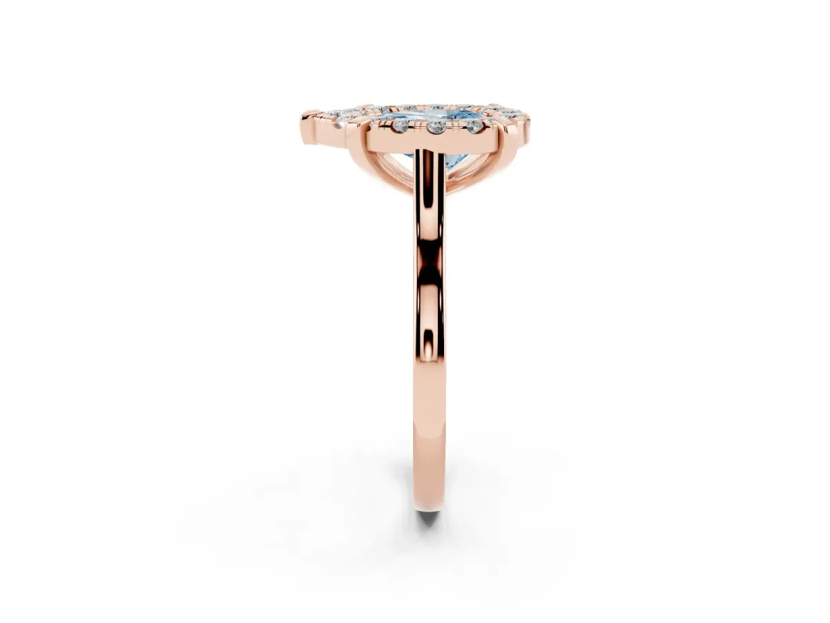 Fancy Blue Pear Cut Diamond Cluster Halo Solitaire with Four-Prong Setting Rose gold