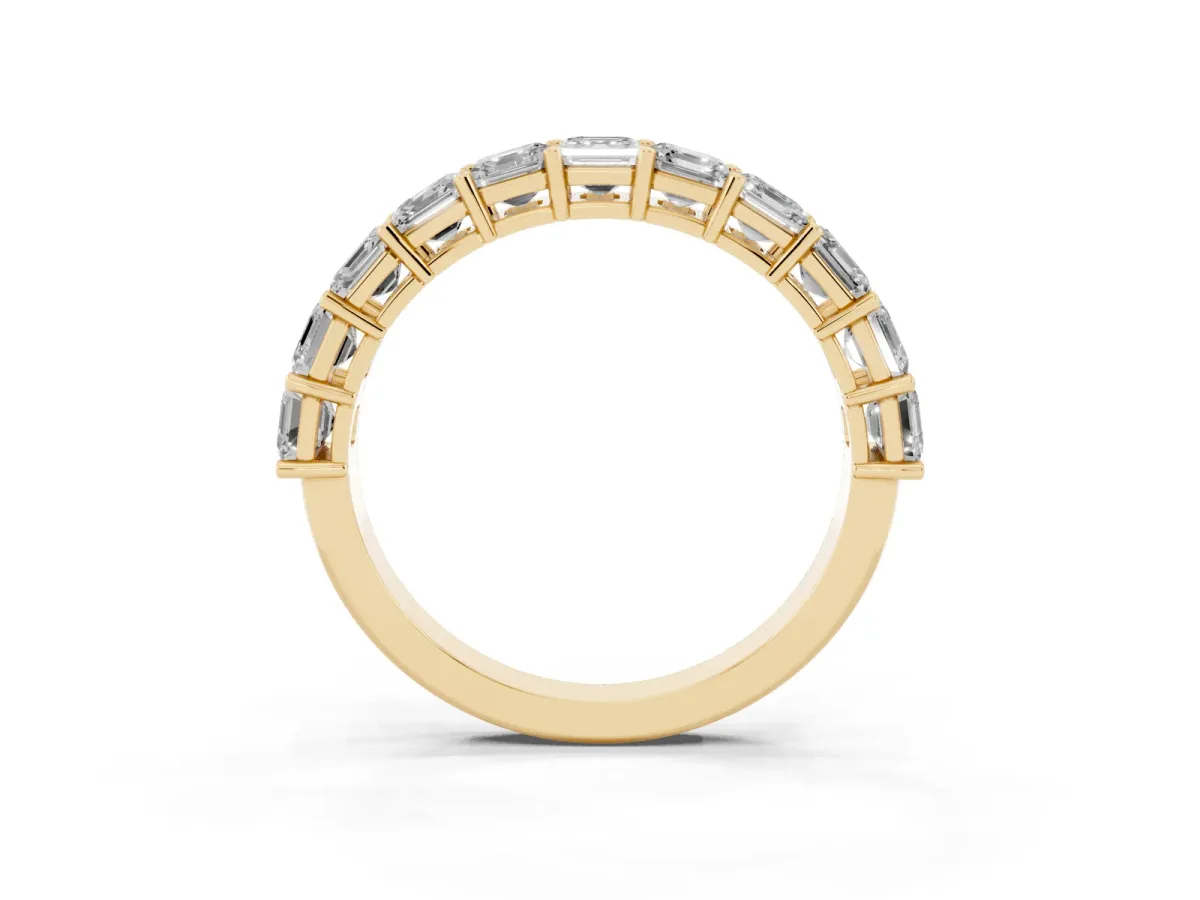 Asscher Cut Half Eternity Band with Shared Prong Setting Yellow gold