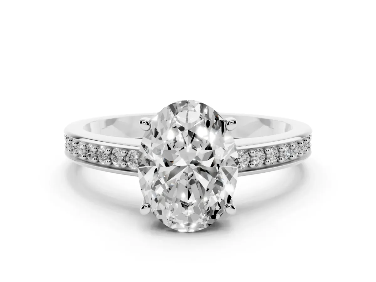 Oval Cut Solitaire Pavé Band Prong Setting Ring Silver