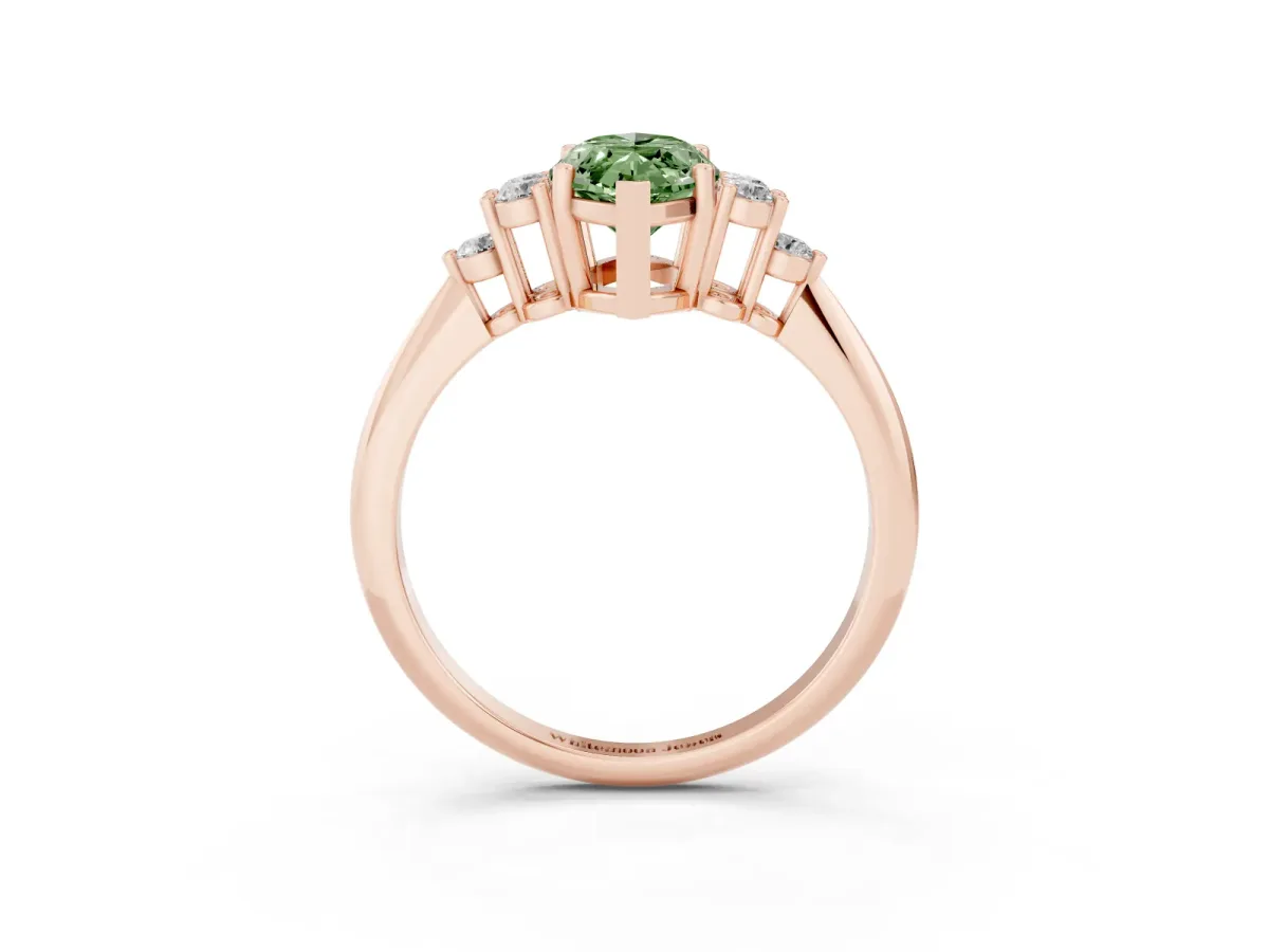 Fancy Green Marquise Cut Cut Diamond Cluster Ring with Solitaire Band and Four-Prong Setting Rose gold