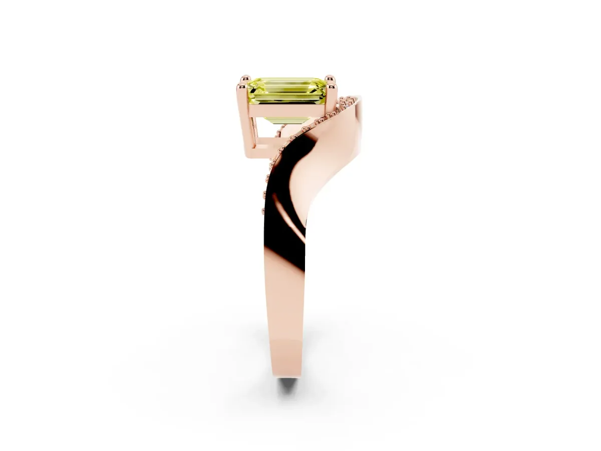 Fancy Yellow Emerald Cut Solitaire Diamond Engagement Ring with Pave Band and Four-Prong Setting Rose gold