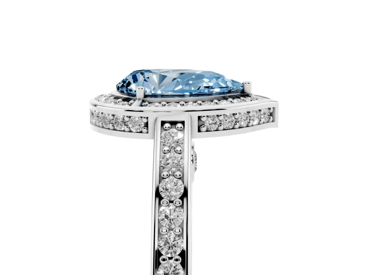 Fancy Blue Pear Cut Cut Halo Pave Split Shank Prong Setting Ring Platinum