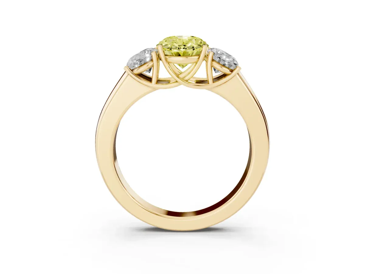 Fancy Yellow Three-Stone Oval Cut Cut Diamond Ring with Prong Setting and Classic Band Yellow gold