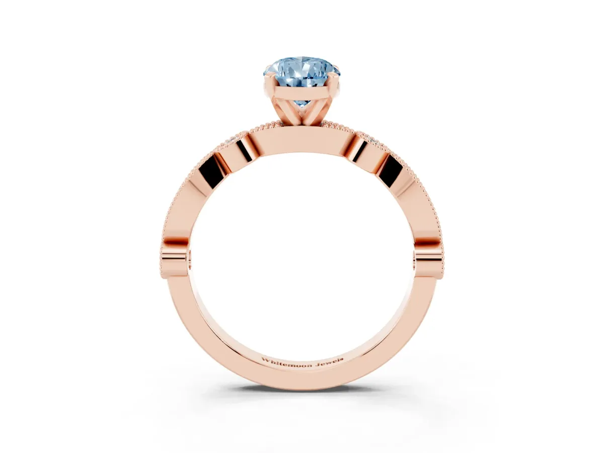 Fancy Blue Pear Cut Milgrain Bezel Diamond Engagement Ring with Solitaire Prong Setting Rose gold