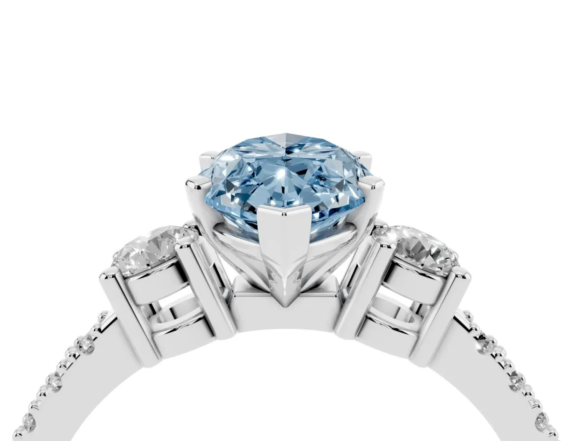 Fancy Blue Marquise Cut Three-Stone Diamond Pavé Band with Prong Setting Silver