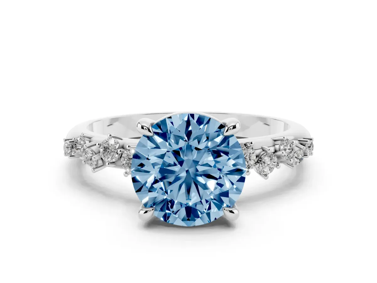 Fancy Blue Round Cut Cut Diamond Vine Band with Four-Prong Setting Platinum