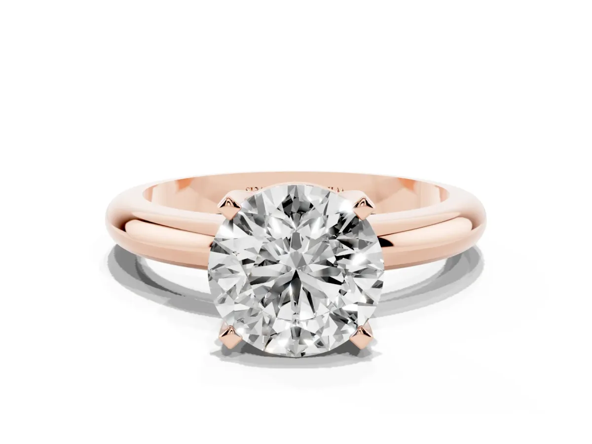 Round Cut Diamond Solitaire Engagement Ring with Round Band and Four-Prong Setting Rose gold