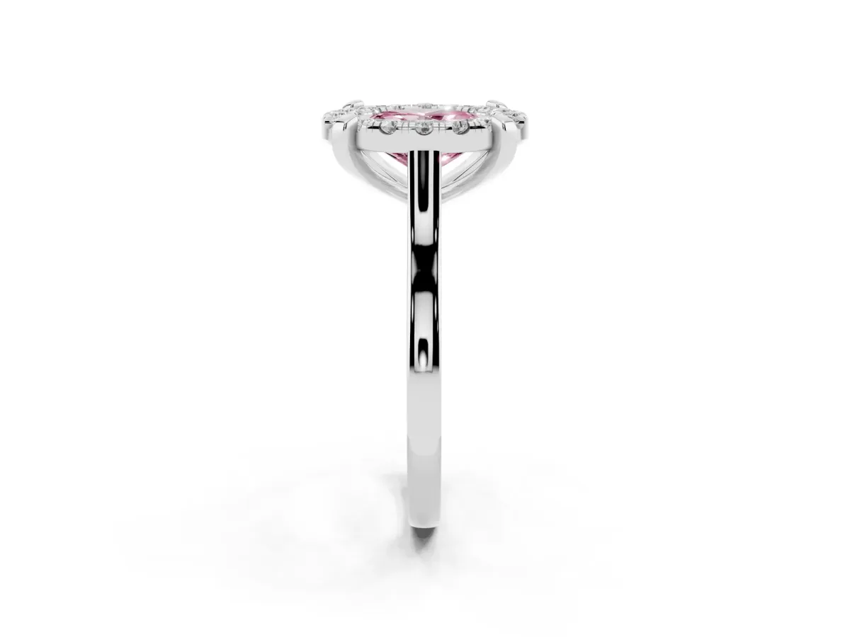 Fancy Pink Oval Cut Diamond Cluster Halo Solitaire with Four-Prong Setting Silver