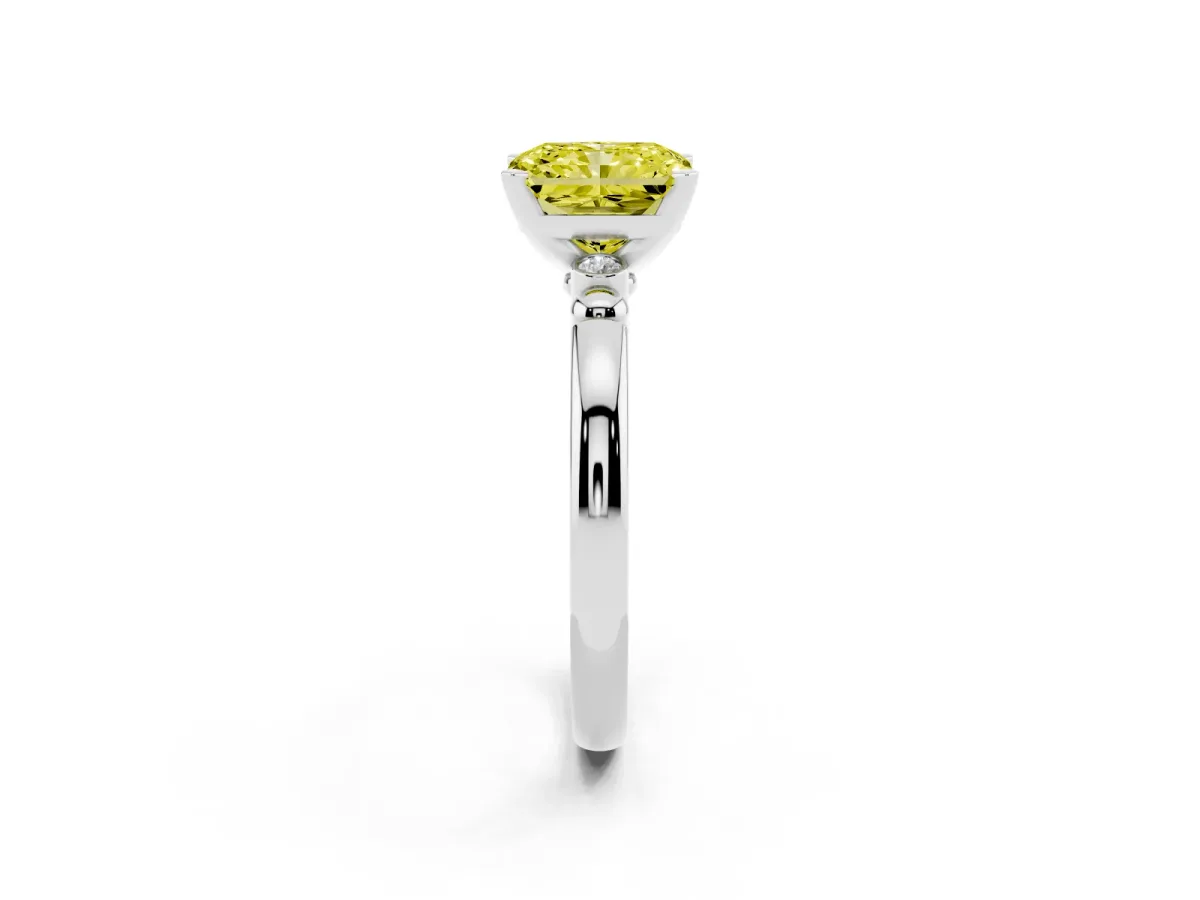 Fancy Yellow Radiant Cut Solitaire Beaded Band with Four-Prong Setting Silver
