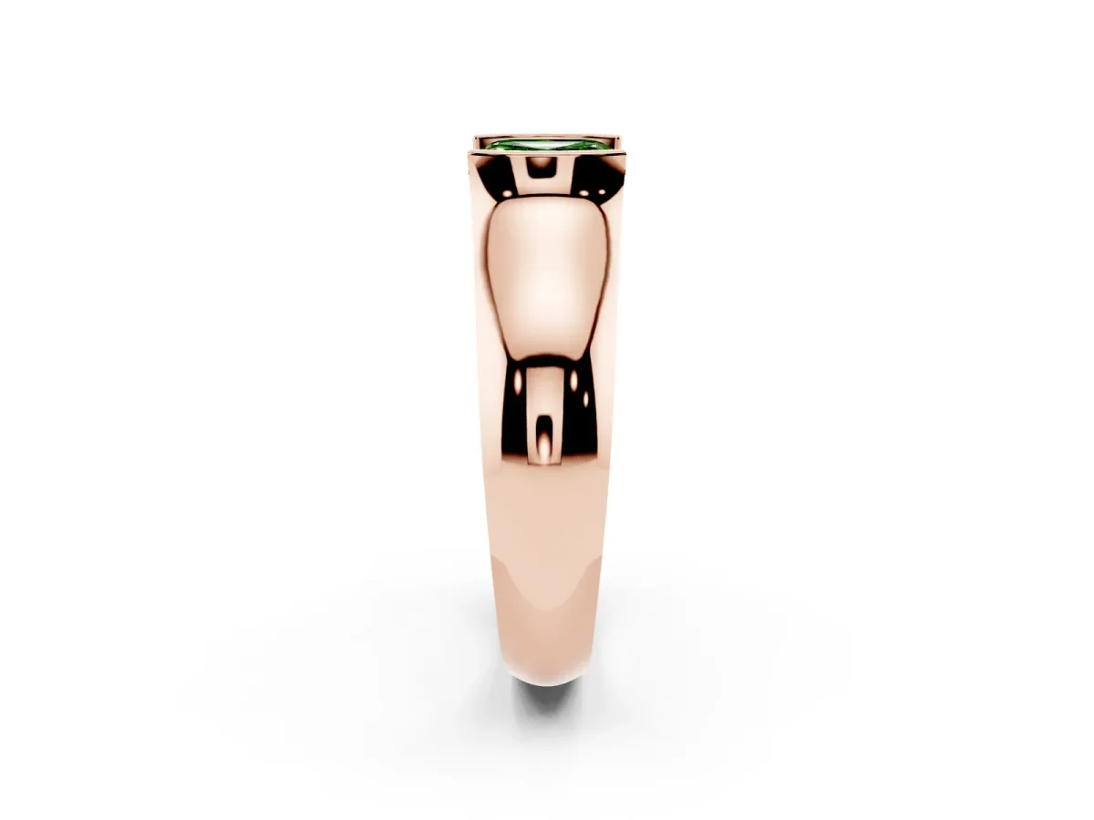 Fancy Green Asscher Cut Solitaire Bezel Set Diamond Ring with Wide Band Rose gold