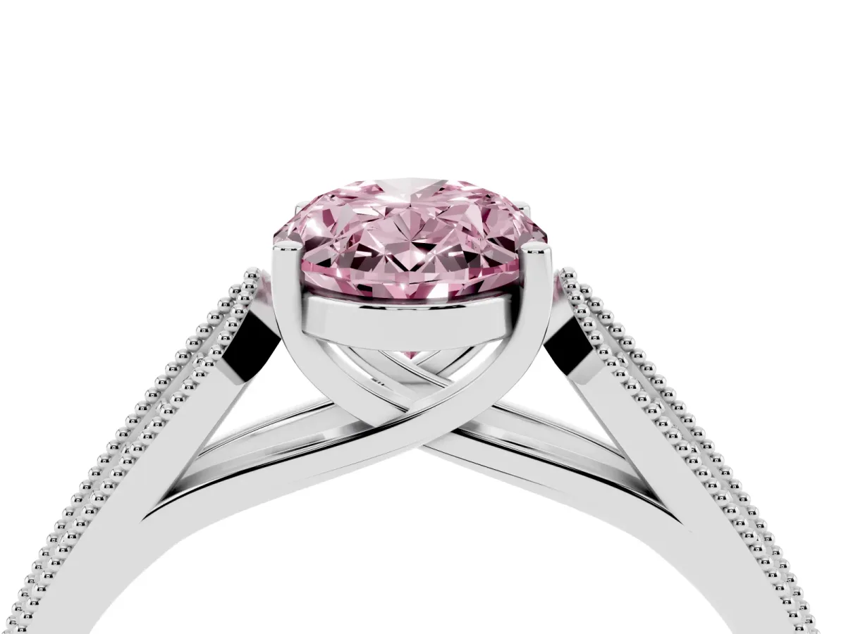 Fancy Pink Oval Cut Cut Pave Split Shank Engagement Ring with Four-Prong Setting White gold
