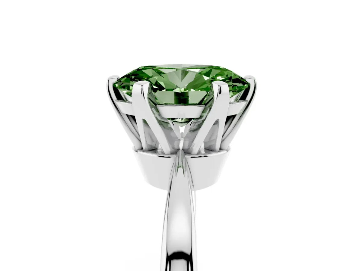 Fancy Green Oval Cut Solitaire Engagement Ring with Six-Prong Setting and Tapered Band Platinum