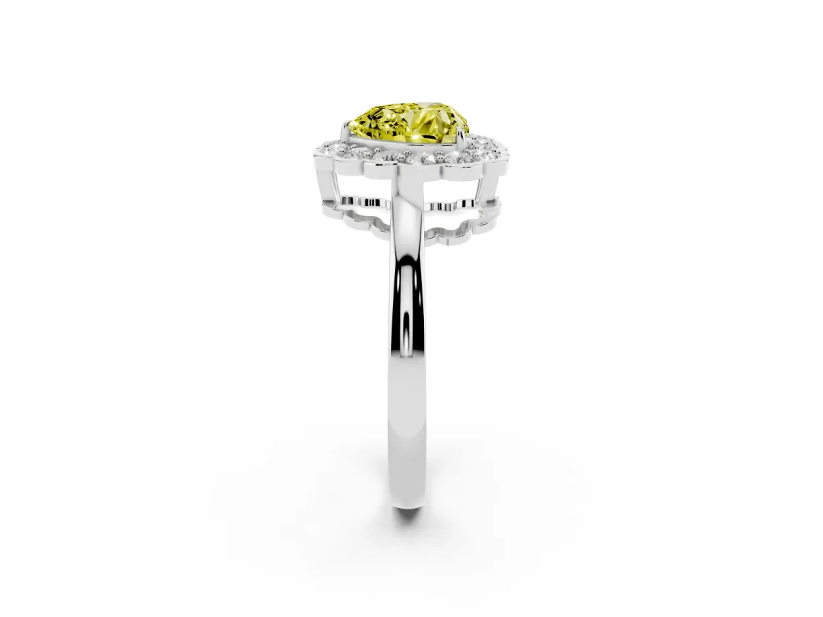 Fancy Yellow Heart Cut Halo Cluster Diamond Engagement Ring with Solitaire Band and Prong Setting Platinum