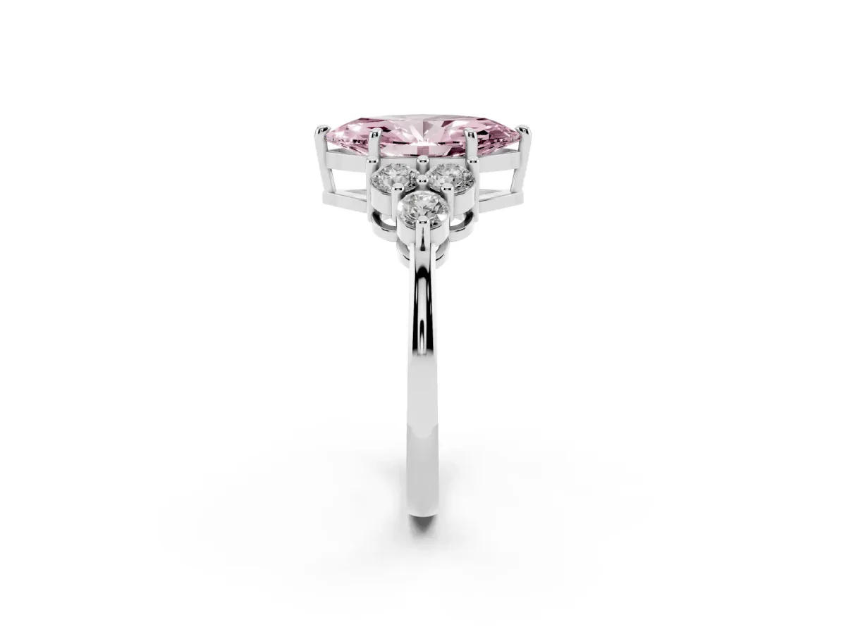 Fancy Pink Marquise Cut Brilliant Diamond Cluster Accent Solitaire Ring with Prong Setting Silver