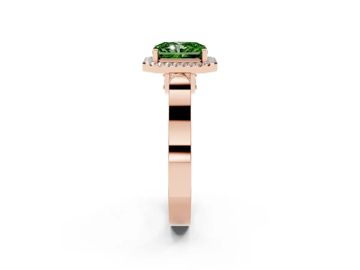 Fancy Green Radiant Cut Halo Pave Split Shank Prong Setting Ring Rose gold