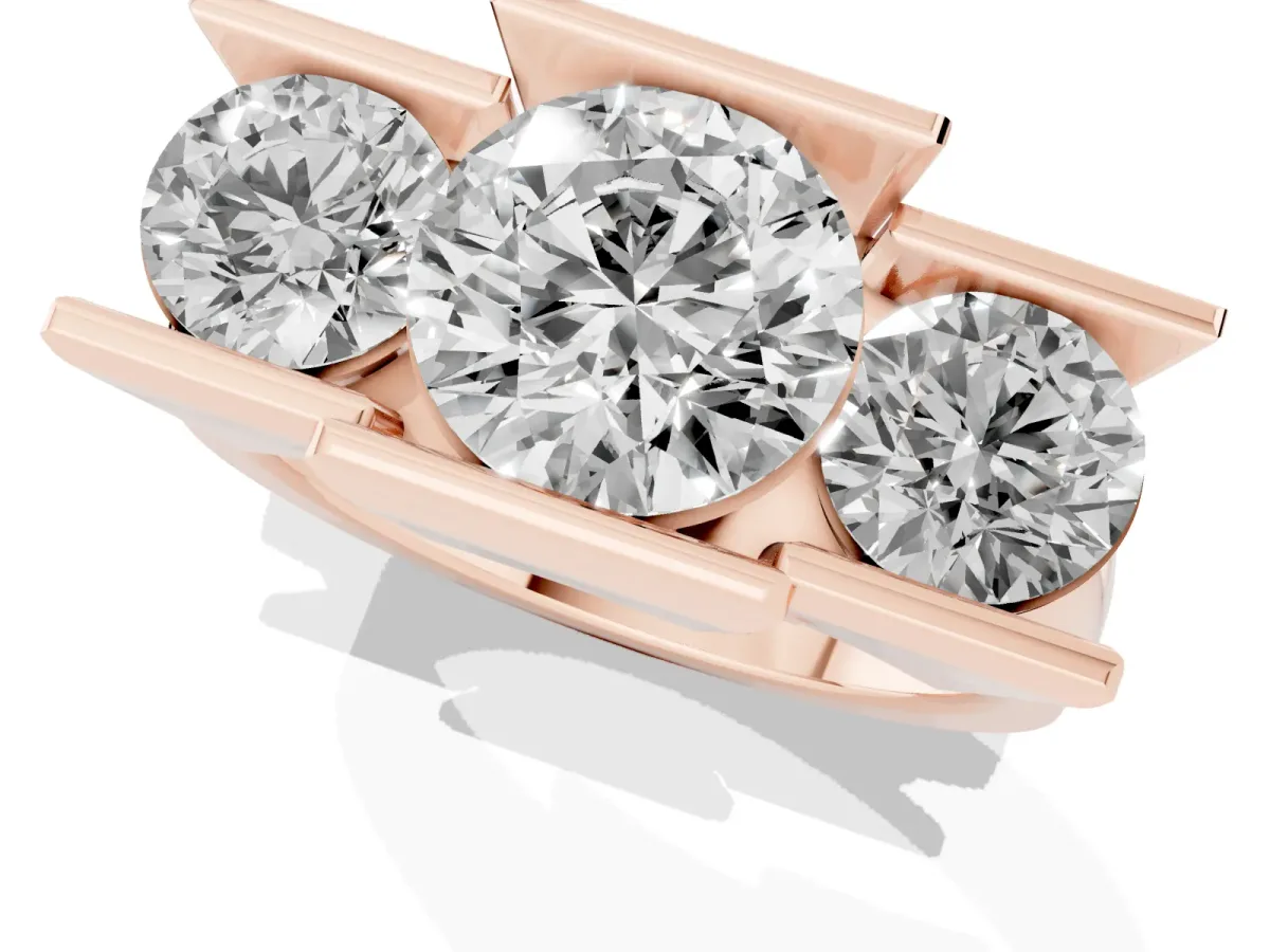 Three Stone Round Cut Cut Channel Set Diamond Ring Rose gold