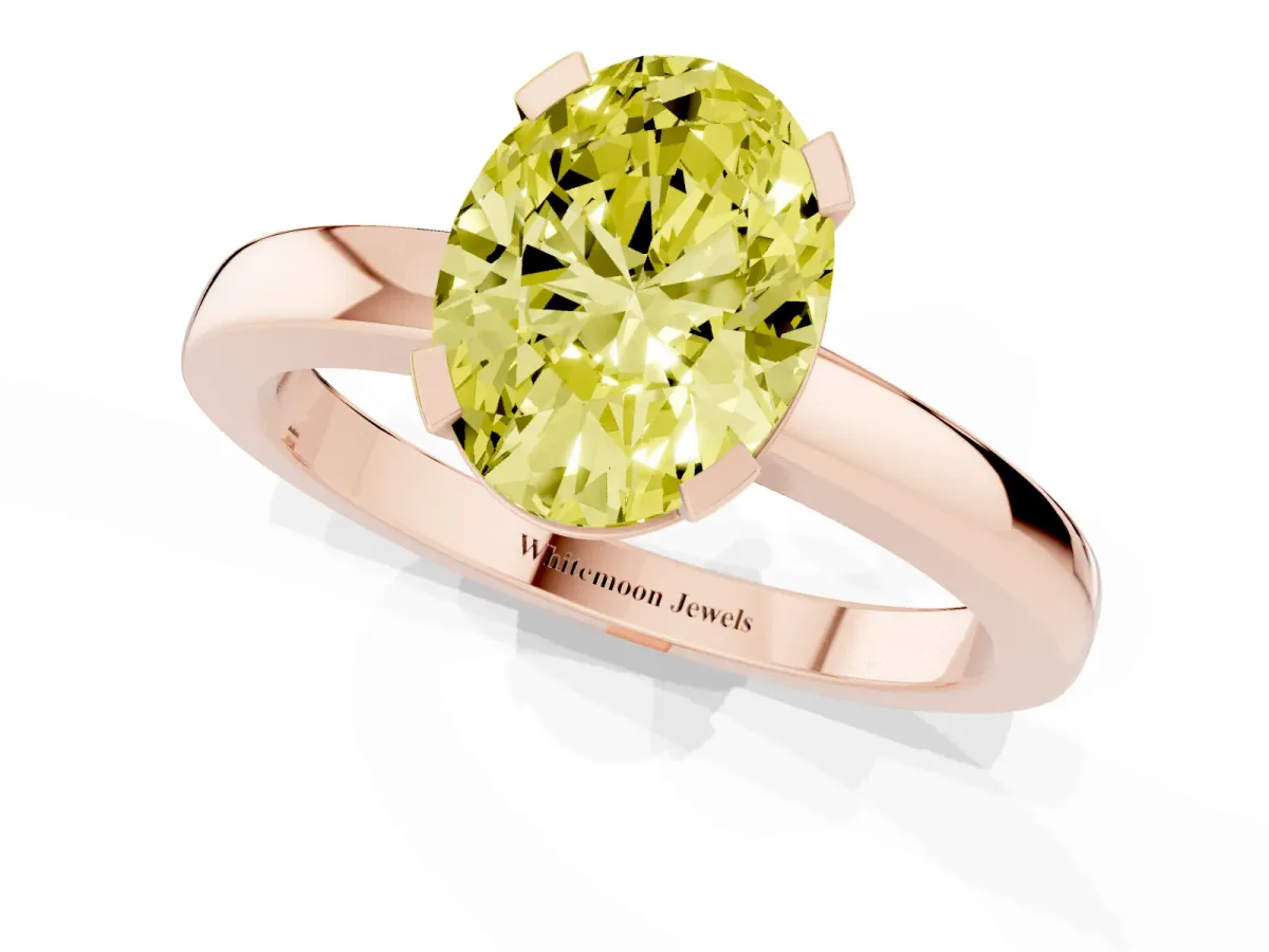 Fancy Yellow Oval Cut Cut Solitaire Ring with Four-Prong Setting and Classic Band Rose gold