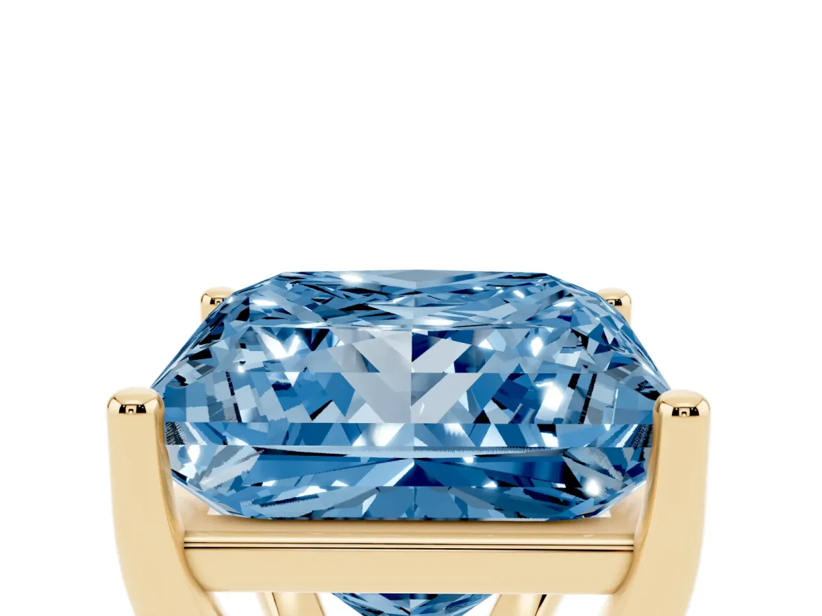 Fancy Blue Princess Cut Cut Diamond Solitaire Engagement Ring with Tapered Plain Band and Four-Prong Setting Yellow gold