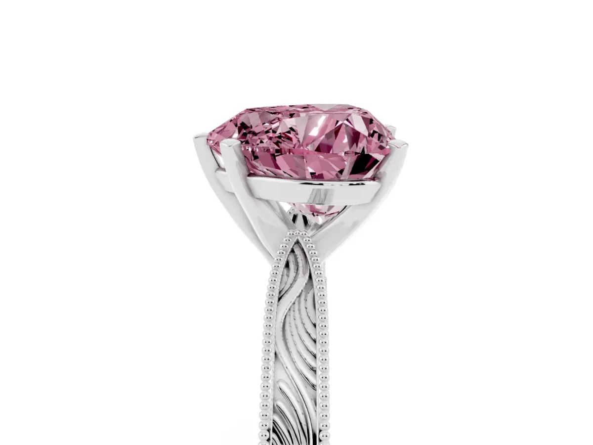 Fancy Pink Heart Cut Solitaire Milgrain Engraved Band with Four-Prong Setting Silver