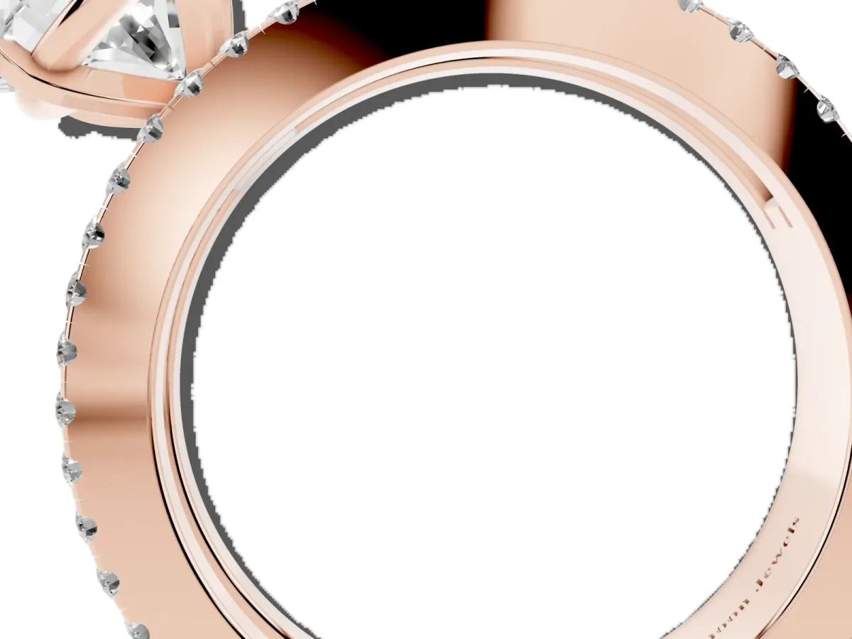 Round Cut Diamond Solitaire Ring with Pavé and Channel Set Band Rose gold