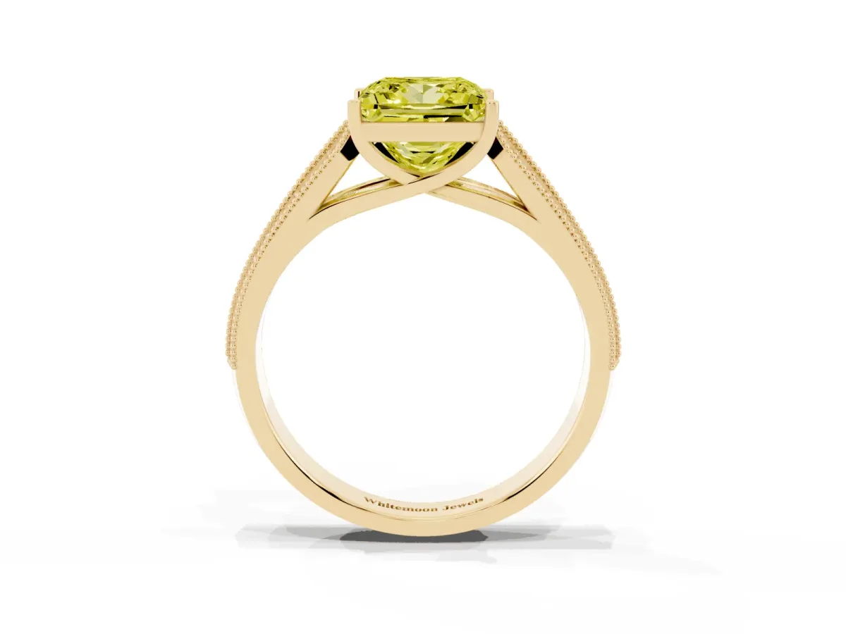 Fancy Yellow Princess Cut Cut Pave Split Shank Engagement Ring with Four-Prong Setting Yellow gold