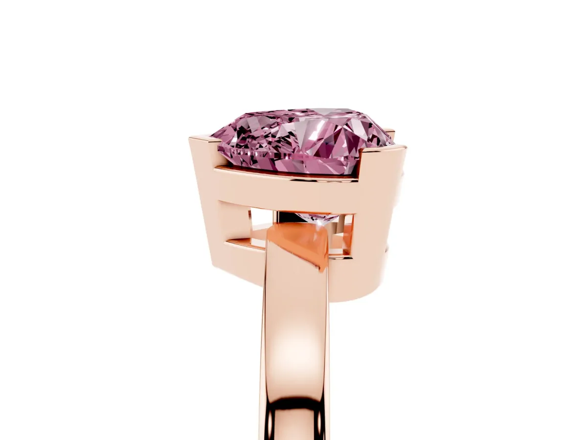 Fancy Pink Heart Cut Cut Solitaire Ring with Four-Prong Setting and Classic Band Rose gold