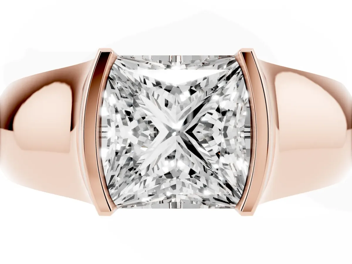 Princess Cut Solitaire Bezel Set Diamond Ring with Wide Band Rose gold