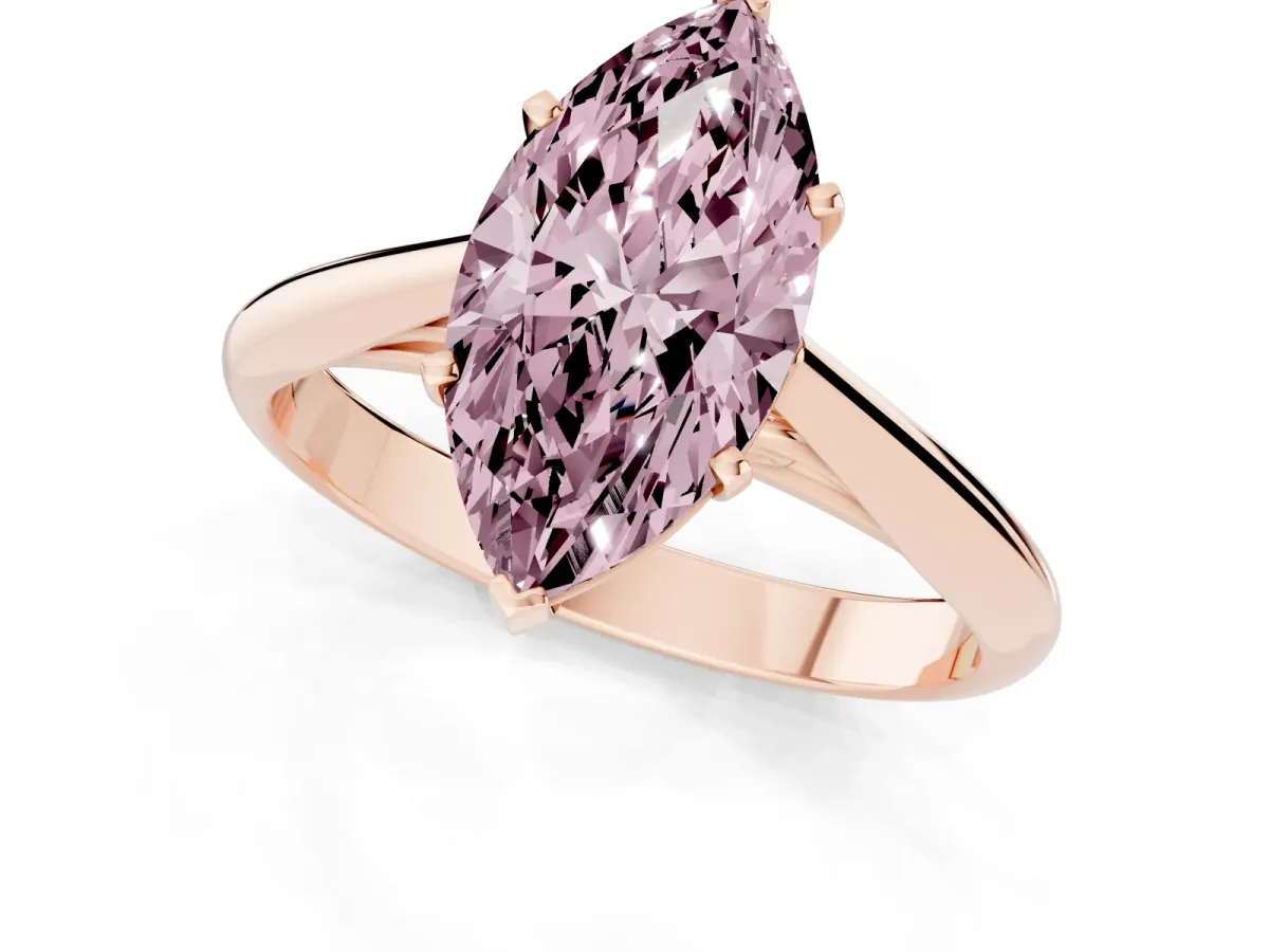 Fancy Pink Marquise Cut Diamond Solitaire Engagement Ring with Cathedral Setting and Four-Prong Mount Rose gold