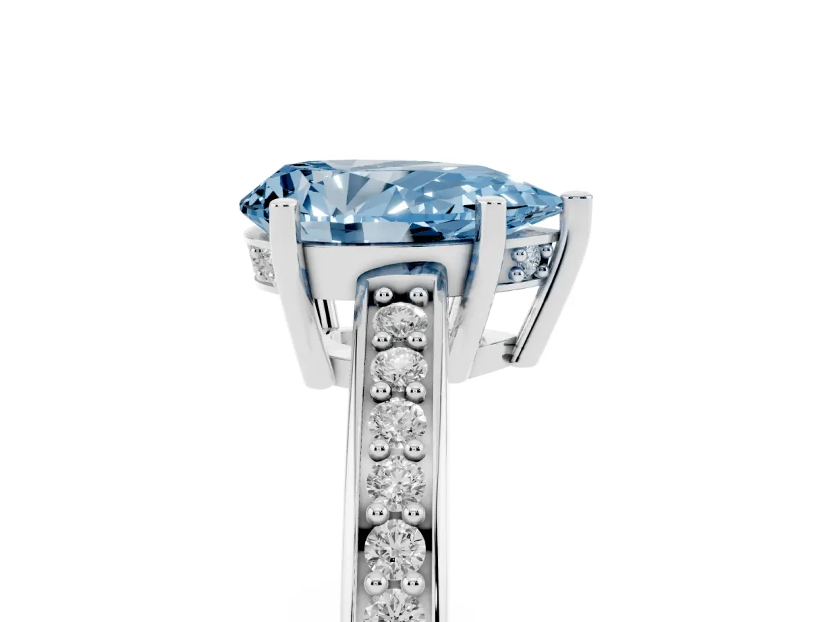 Fancy Blue Pear Cut Solitaire Pavé Band Prong Setting Ring Silver