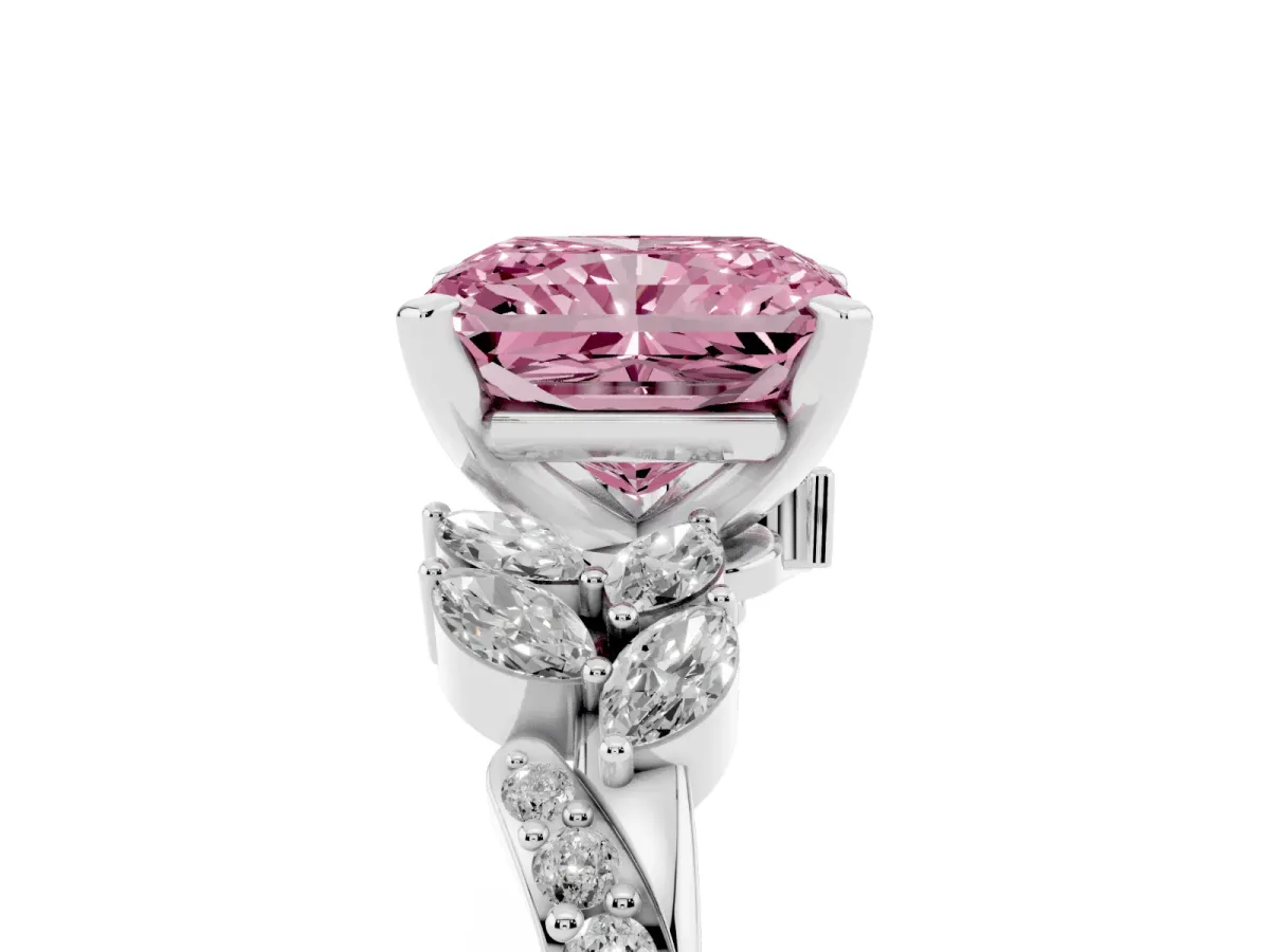 Fancy Pink Radiant Cut Solitaire Marquise Twist Band with Six-Prong Setting Silver
