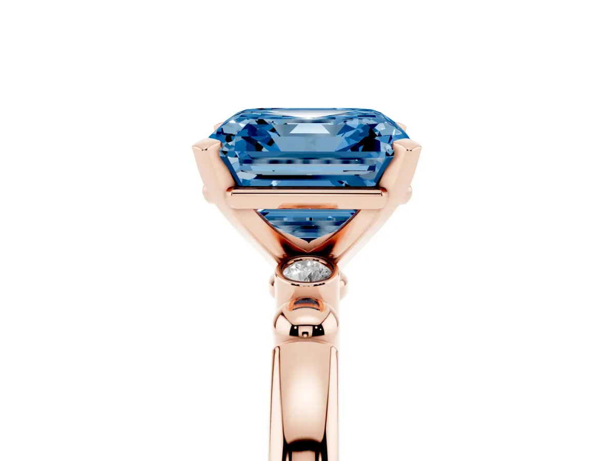 Fancy Blue Asscher Cut Solitaire Beaded Band with Four-Prong Setting Rose gold