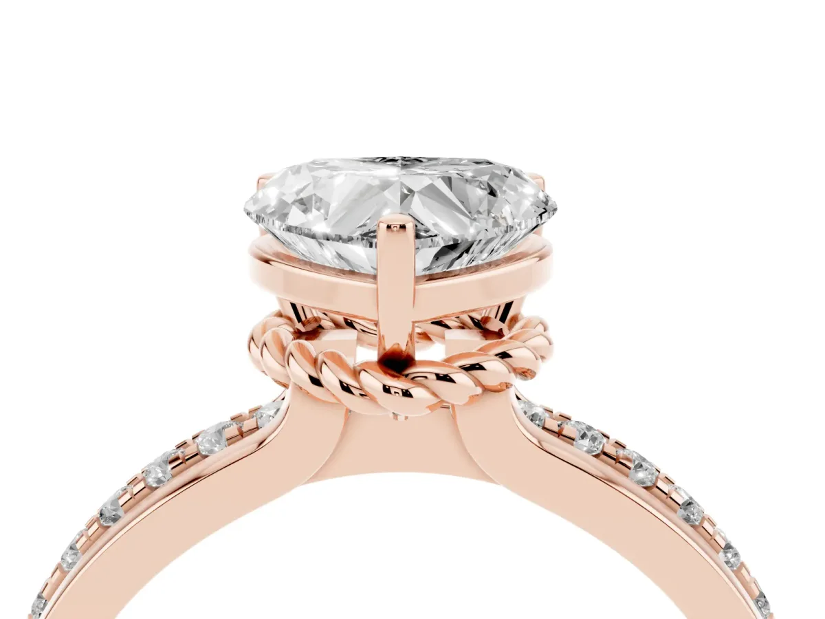 Heart Cut Solitaire Diamond Ring with Channel Set Band and Six-Prong Setting Rose gold