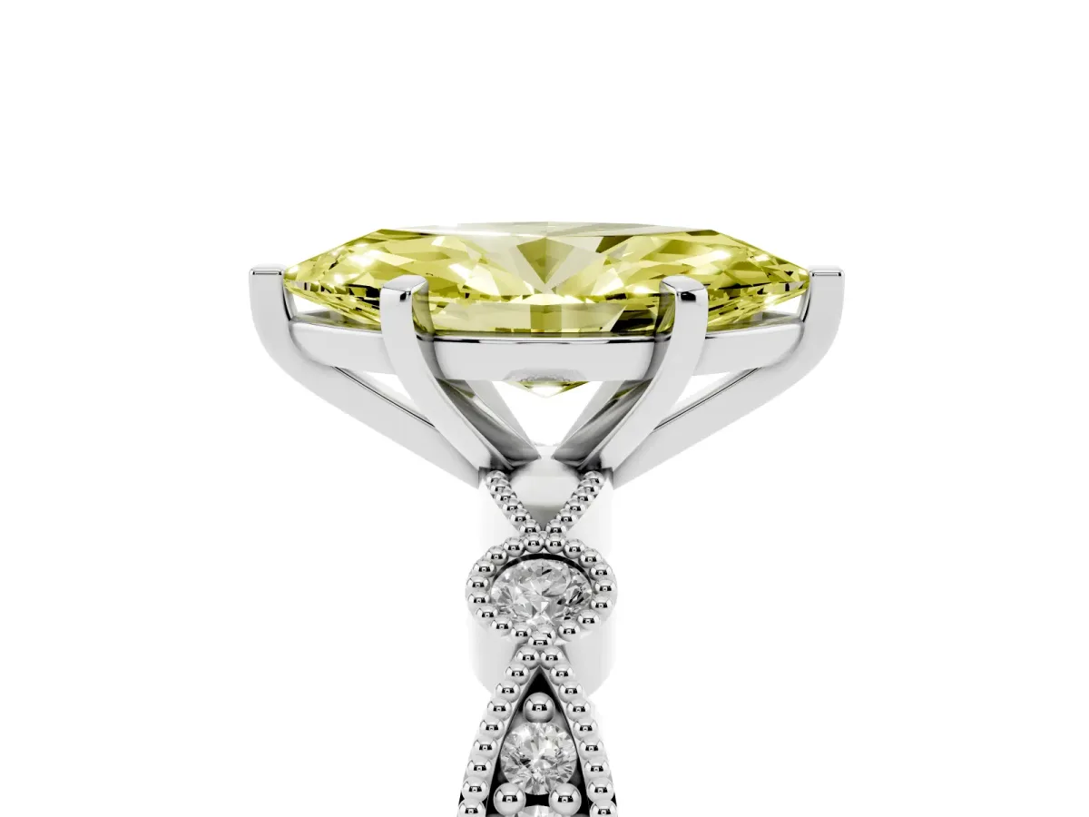 Fancy Yellow Marquise Cut Milgrain Bezel Diamond Engagement Ring with Solitaire Prong Setting Silver